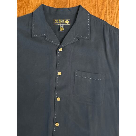 Nat Nash Sportsman's Park Embroidered 100% Silk Short Sleeve Shirt- Men's Large - Picture 3 of 7